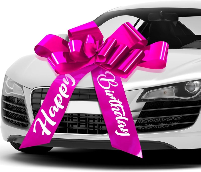 Datanly Happy Birthday Big Car Bow 30 Inch Giant Bow for Car Big Birthday Gift Wrapping for Large Gift Decoration(Rose Red) - Image 1